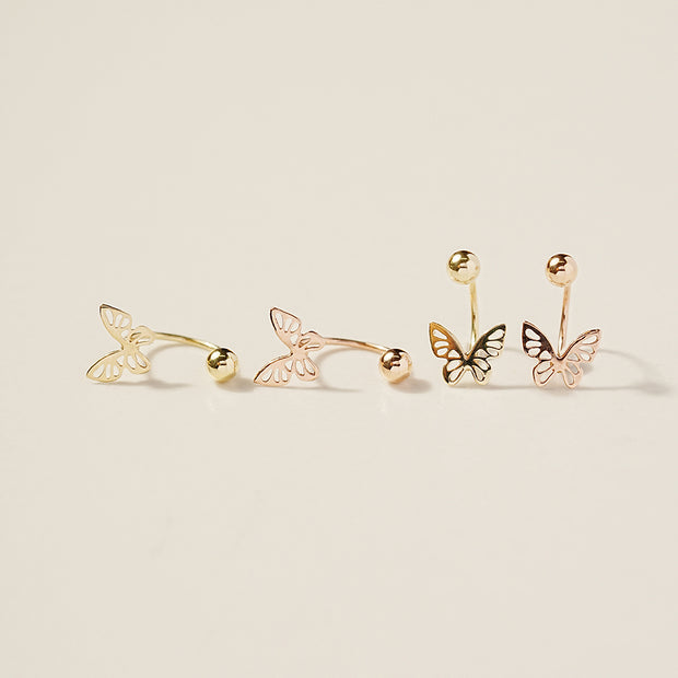14K Gold Point Butterfly Curve Piercing 20G