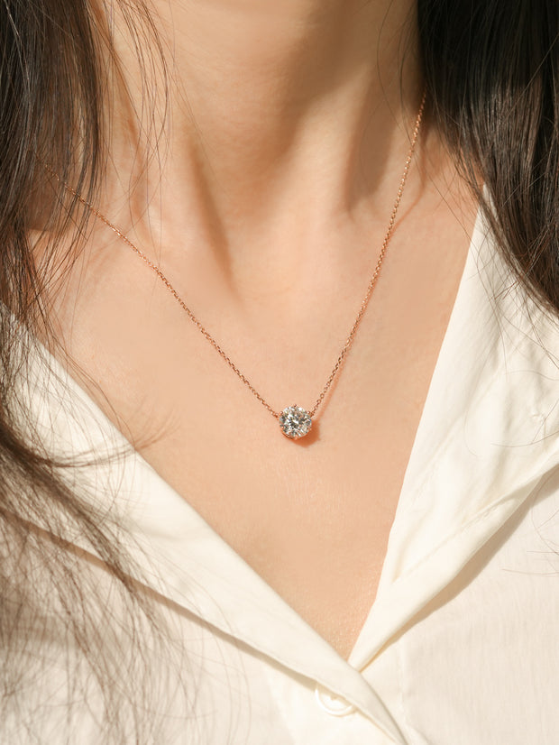 14K Gold 2 Carats Moissanite Dia Six Prong Pendant and Necklace