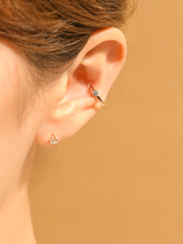 14K 18K Gold Moissanite Dia Point Cartilage Hoop Earring