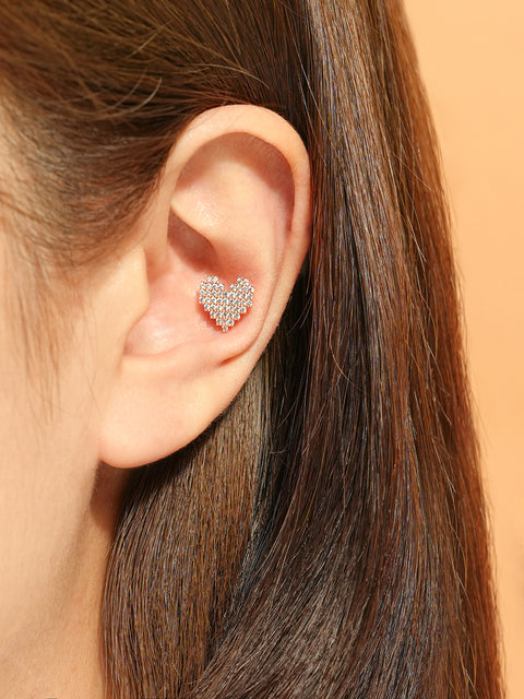 14K Gold Pixel Heart Cartilage Earring 18G16G