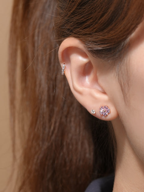 14K Gold Pink Heart Big Flower Cartilage Earring 18G16G