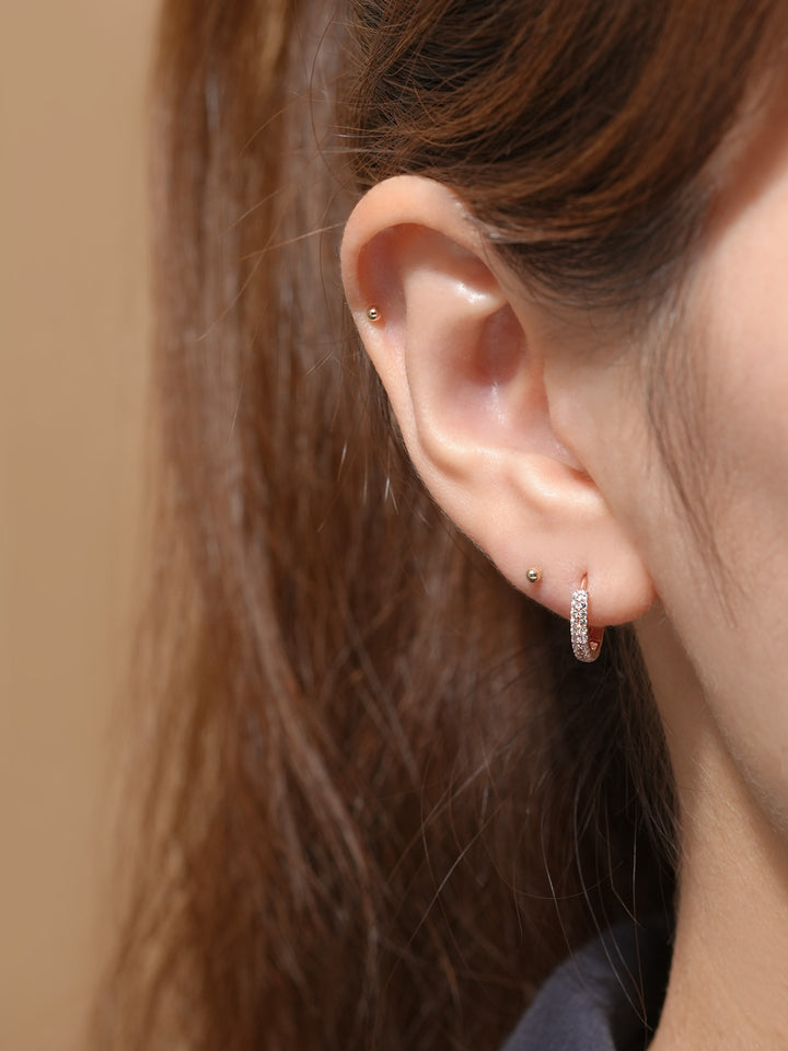 14K Gold 2 Line CZ Hoop Earring