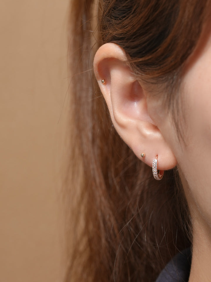 14K Gold 2 Line CZ Hoop Earring