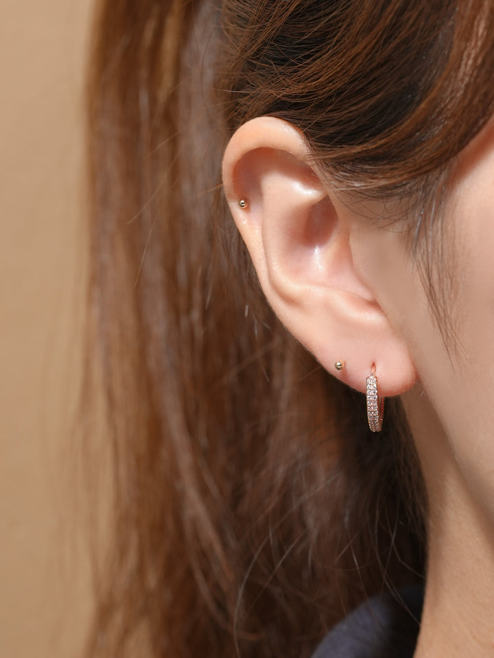 14K Gold 2 Line CZ Hoop Earring