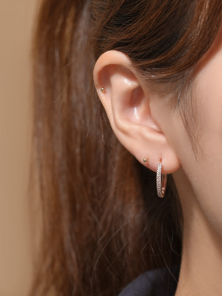 14K Gold 2 Line CZ Hoop Earring