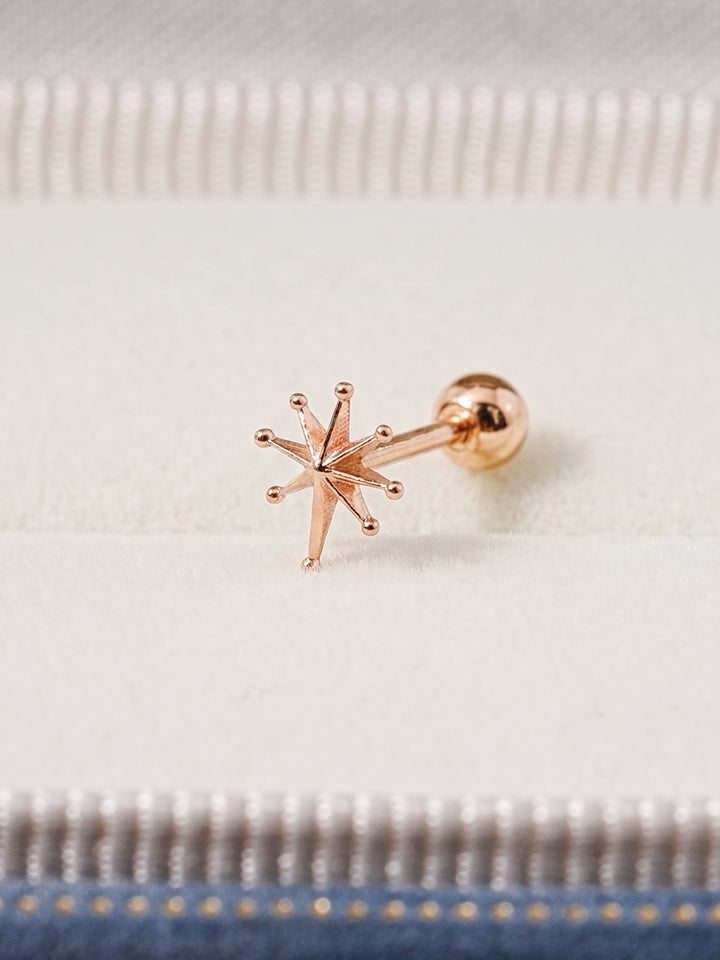 14K Solid Gold Stellar Spike Cartilage Earring 20G