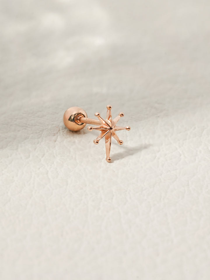 14K Solid Gold Stellar Spike Cartilage Earring 20G