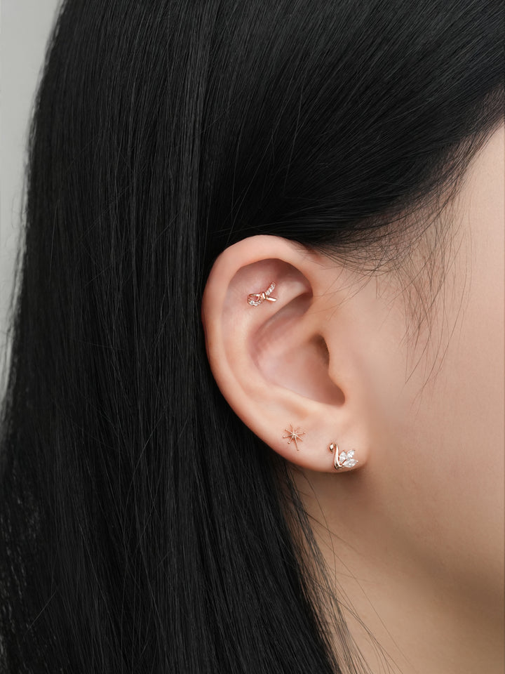 14K Solid Gold Slim Cubic Ribbon Cartilage Earring 20G