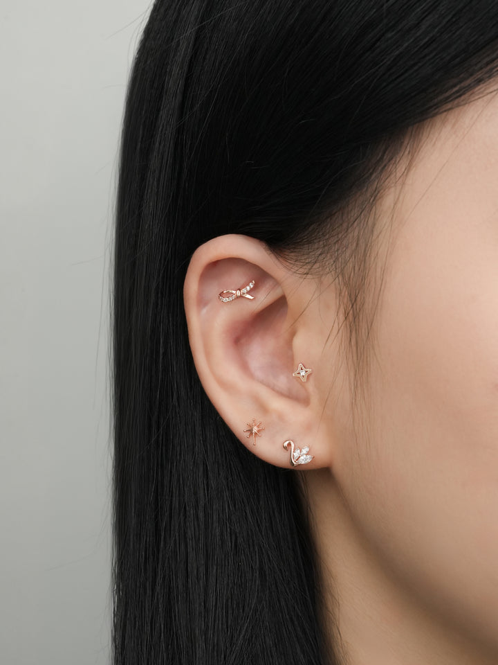 14K Solid Gold Cubic Swan Silhouette Cartilage Earring 20G