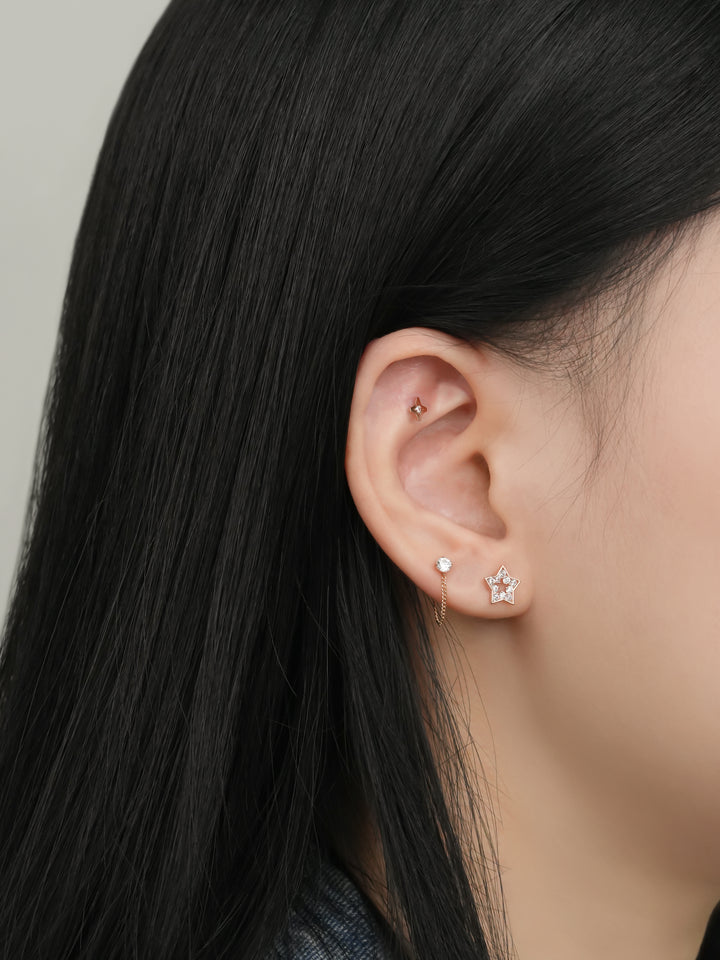 14K Solid Gold Cubic Star Silhouette Cartilage Earring 20G