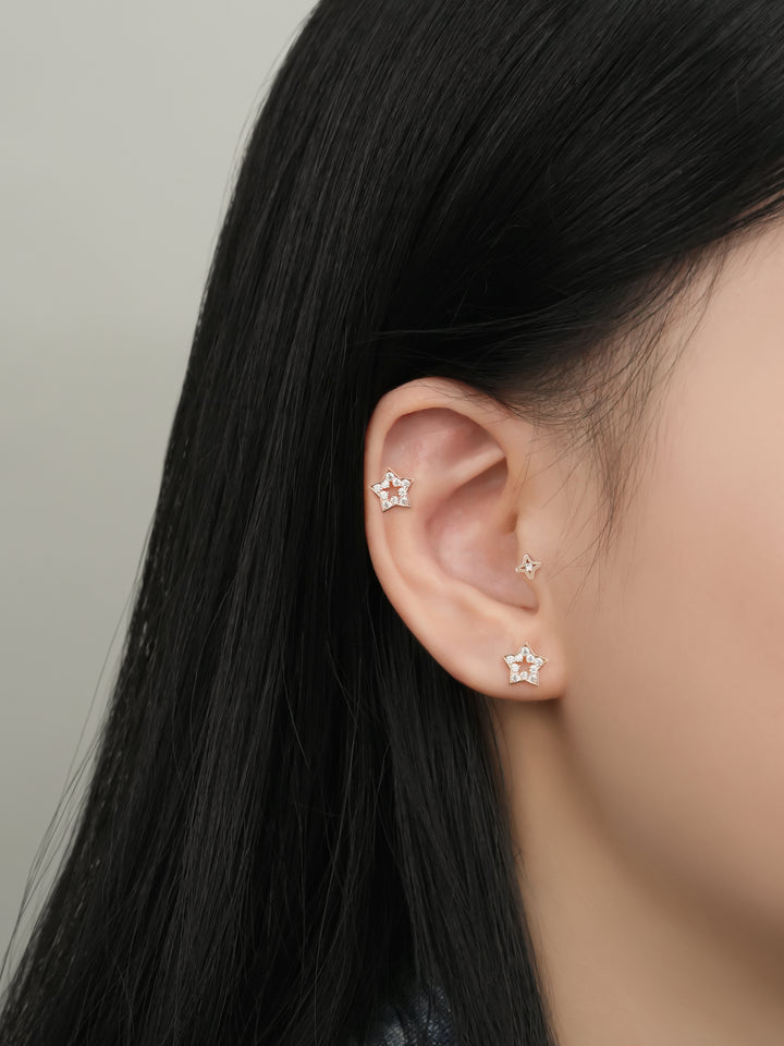14K Solid Gold Cubic Star Silhouette Cartilage Earring 20G
