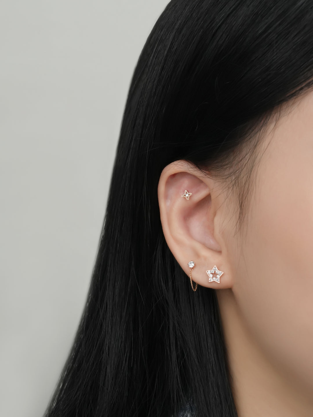 14K Solid Gold Cubic Star Silhouette Cartilage Earring 20G
