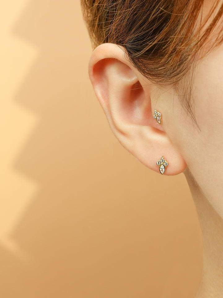 14K Gold Queen Cubic Cartilage Earring 20G