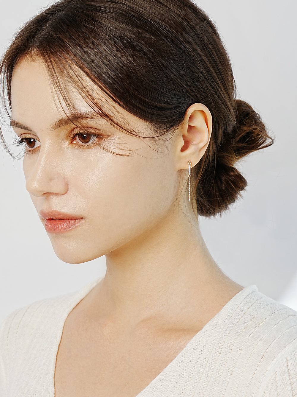 14K Gold Cubic Stick Long Chain Drop Cartilage Earring 20G