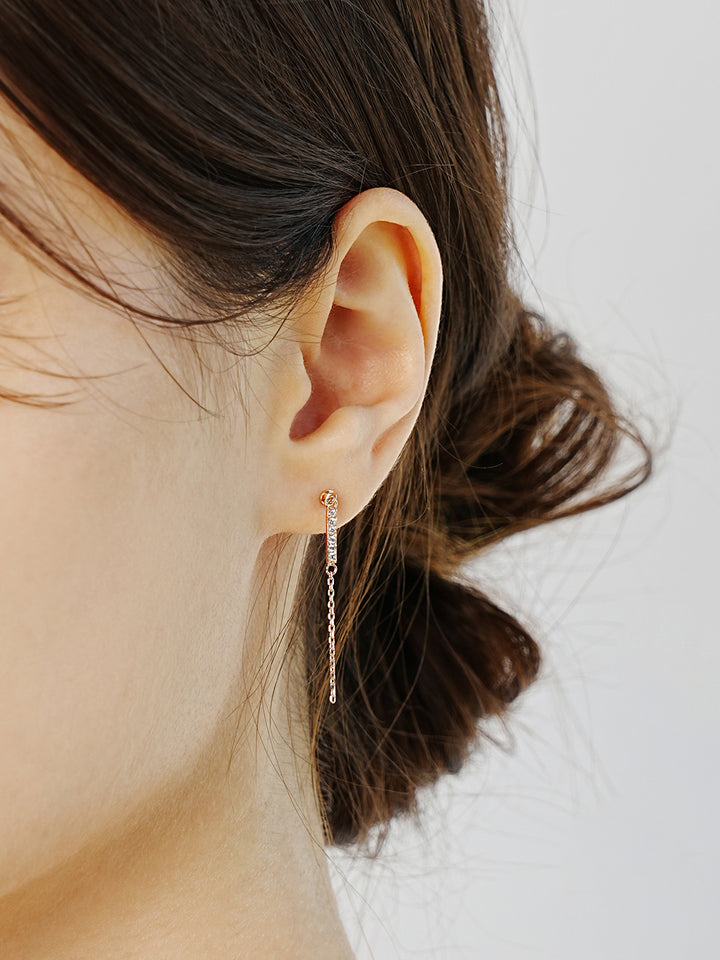 14K Gold Cubic Stick Long Chain Drop Cartilage Earring 20G