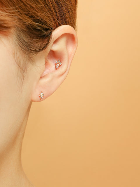 14K Gold Queen Cubic Cartilage Earring 20G