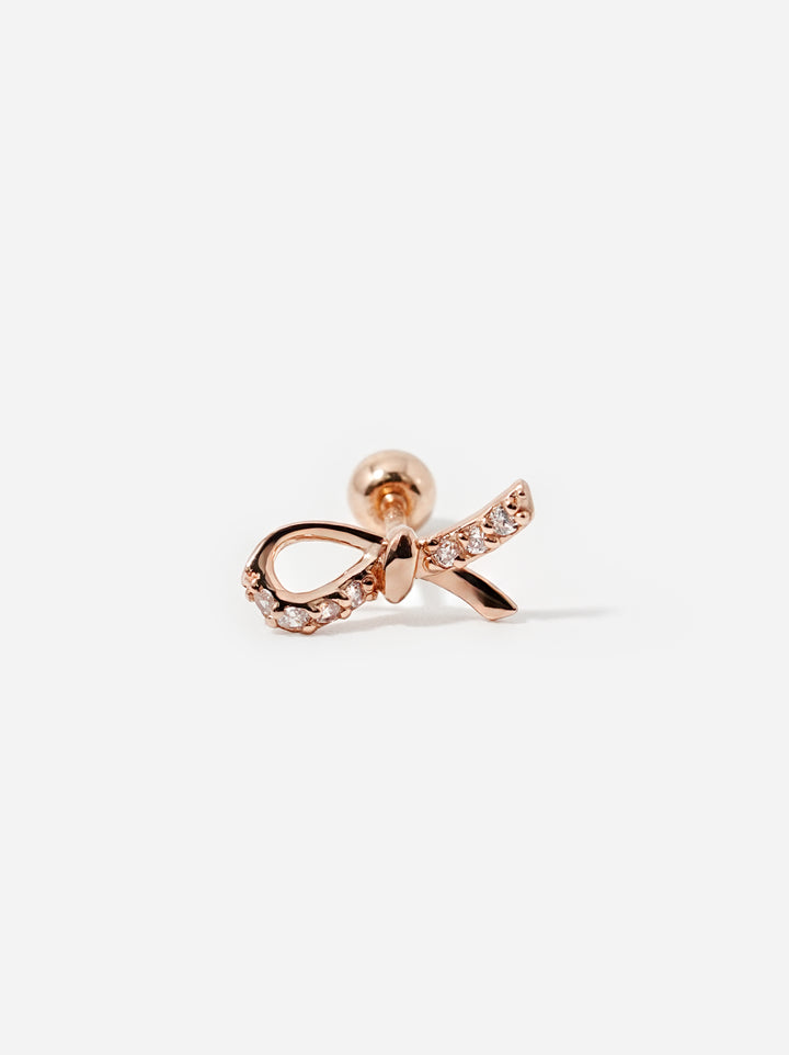 14K Solid Gold Slim Cubic Ribbon Cartilage Earring 20G