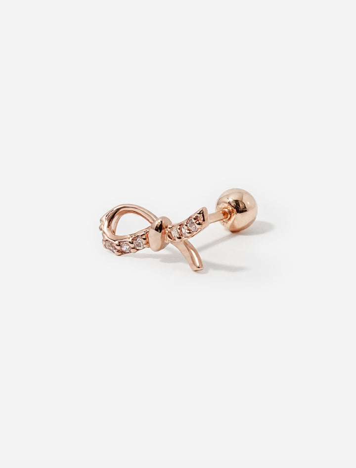 14K Solid Gold Slim Cubic Ribbon Cartilage Earring 20G