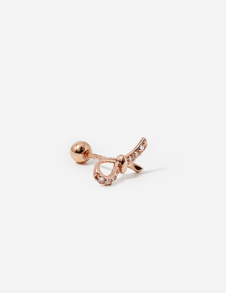 14K Solid Gold Slim Cubic Ribbon Cartilage Earring 20G