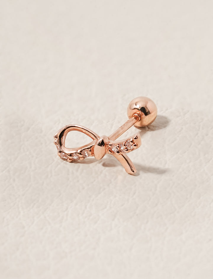 14K Solid Gold Slim Cubic Ribbon Cartilage Earring 20G