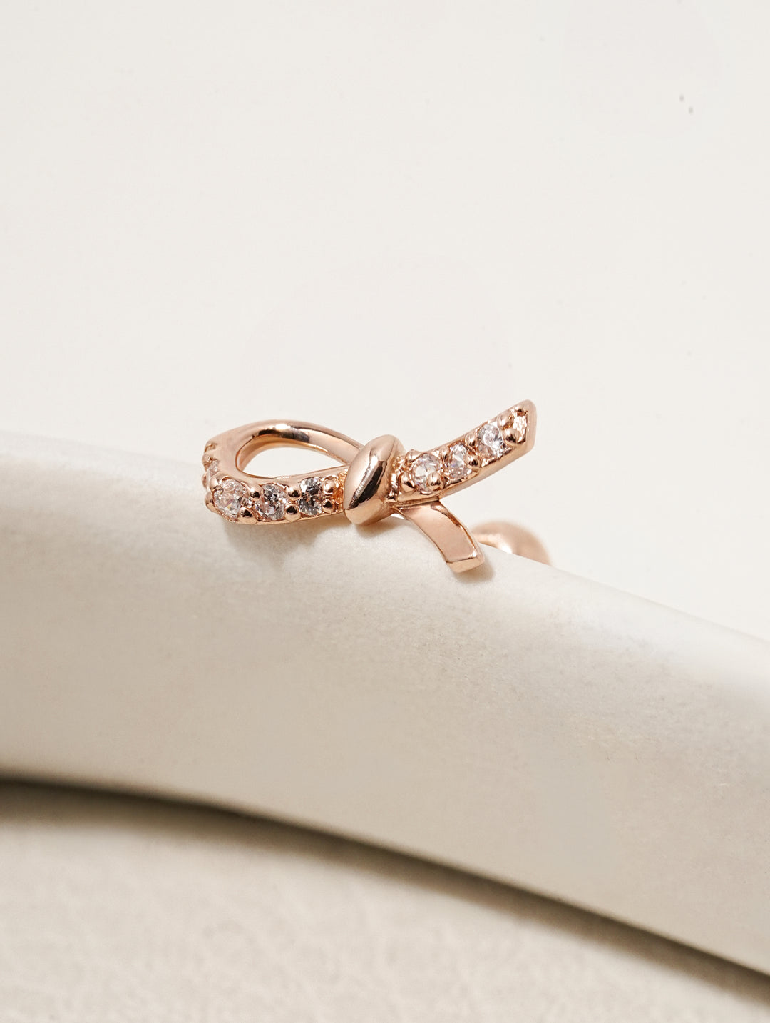 14K Solid Gold Slim Cubic Ribbon Cartilage Earring 20G
