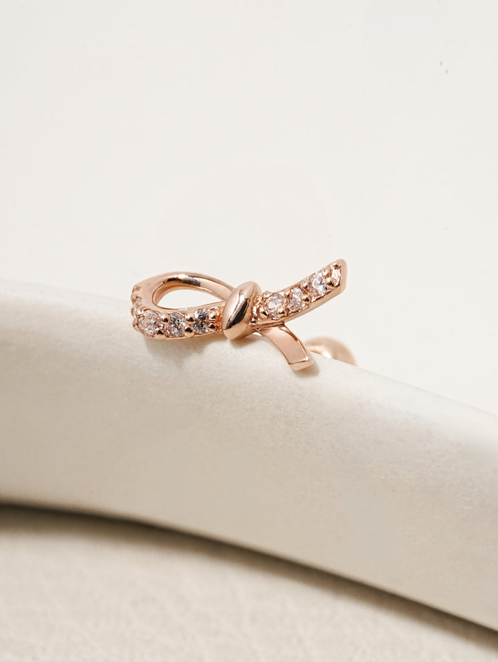 14K Solid Gold Slim Cubic Ribbon Cartilage Earring 20G