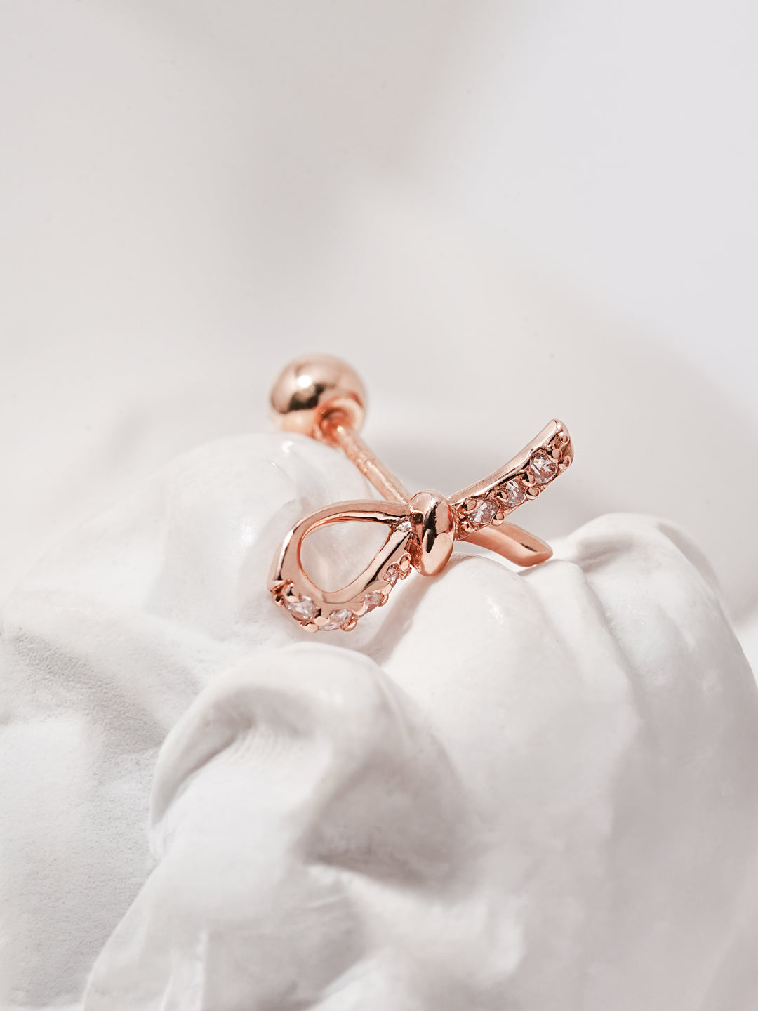 14K Solid Gold Slim Cubic Ribbon Cartilage Earring 20G