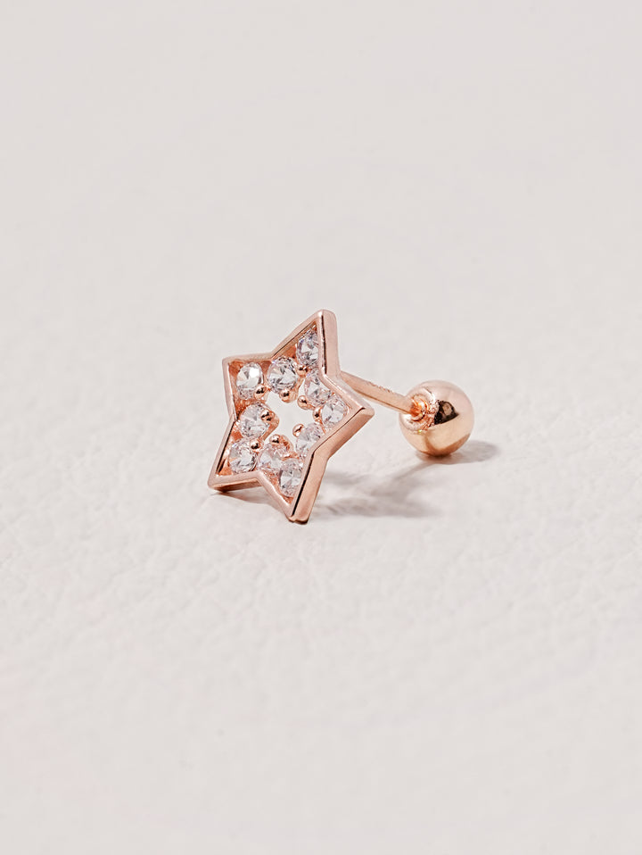 14K Solid Gold Cubic Star Silhouette Cartilage Earring 20G