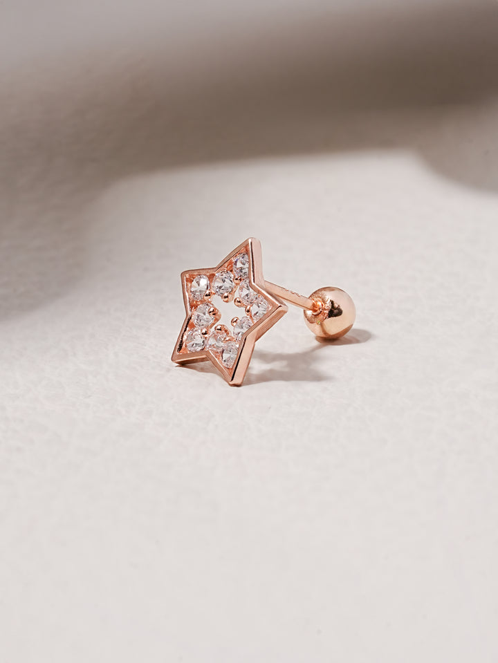 14K Solid Gold Cubic Star Silhouette Cartilage Earring 20G