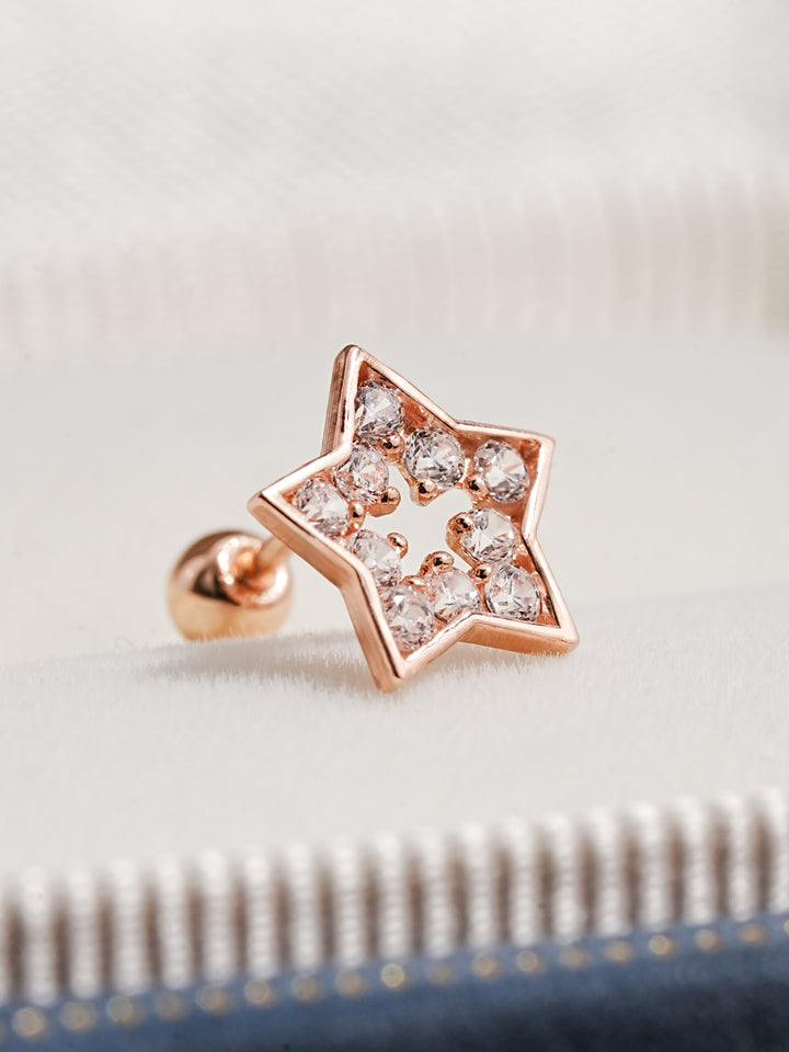 14K Solid Gold Cubic Star Silhouette Cartilage Earring 20G