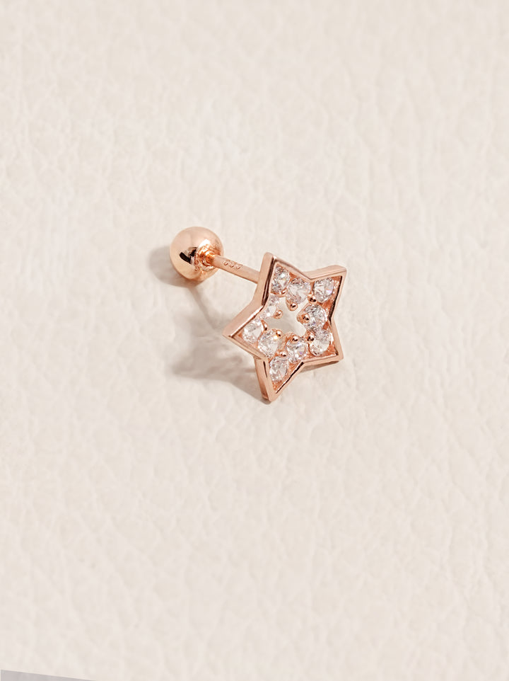 14K Solid Gold Cubic Star Silhouette Cartilage Earring 20G