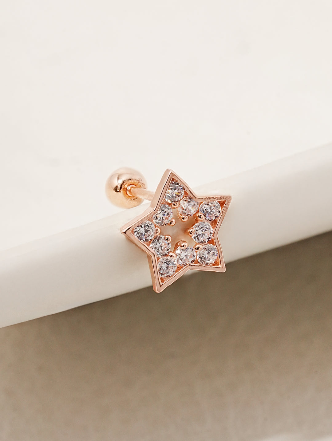 14K Solid Gold Cubic Star Silhouette Cartilage Earring 20G