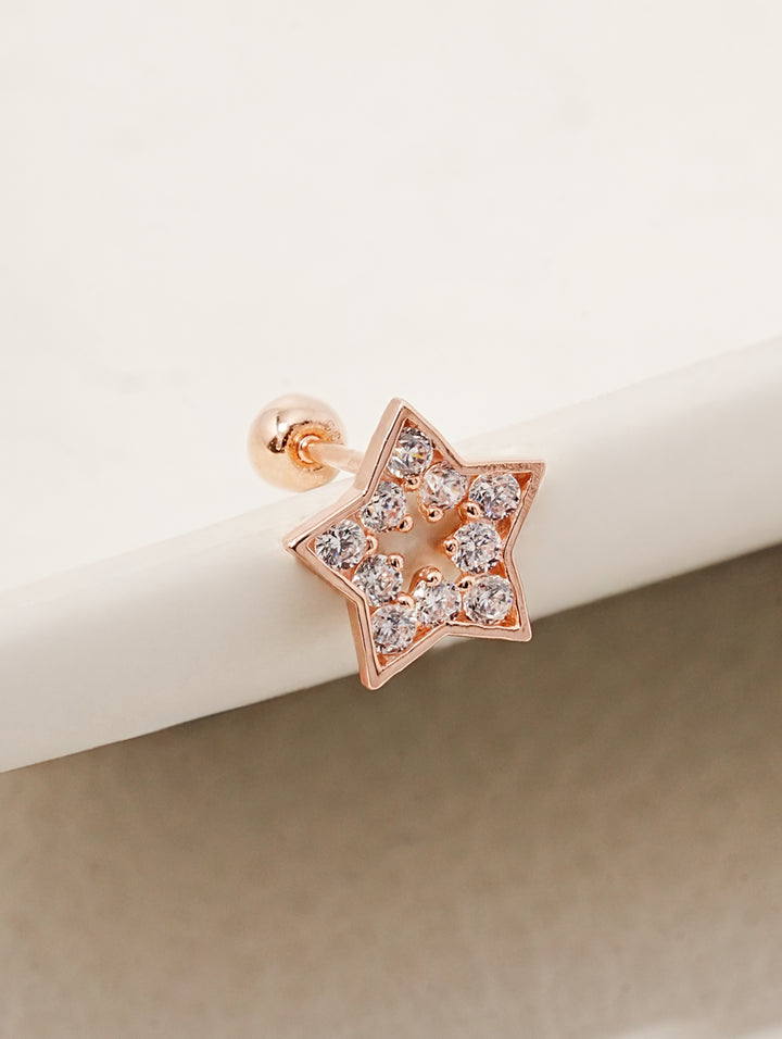 14K Solid Gold Cubic Star Silhouette Cartilage Earring 20G
