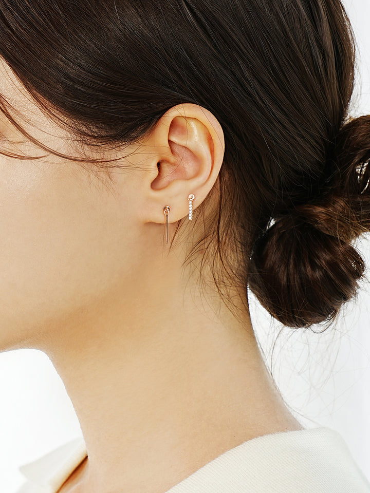 14K Gold Cubic Stick Drop Cartilage Earring 20G