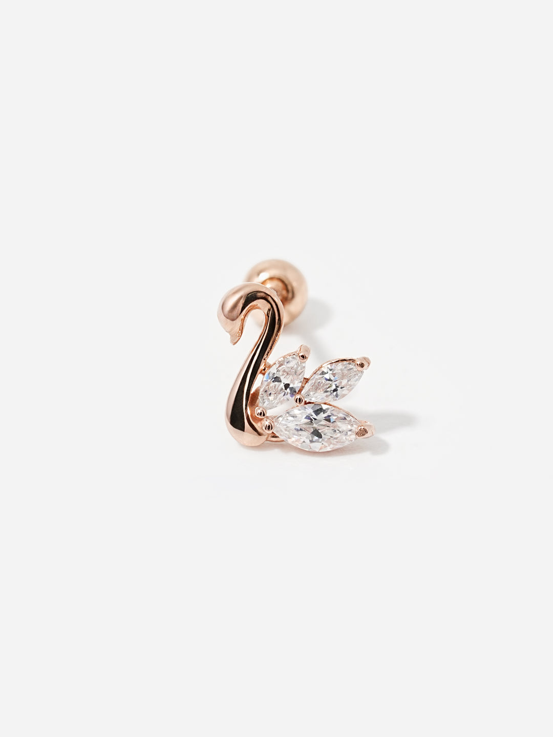 14K Solid Gold Cubic Swan Silhouette Cartilage Earring 20G