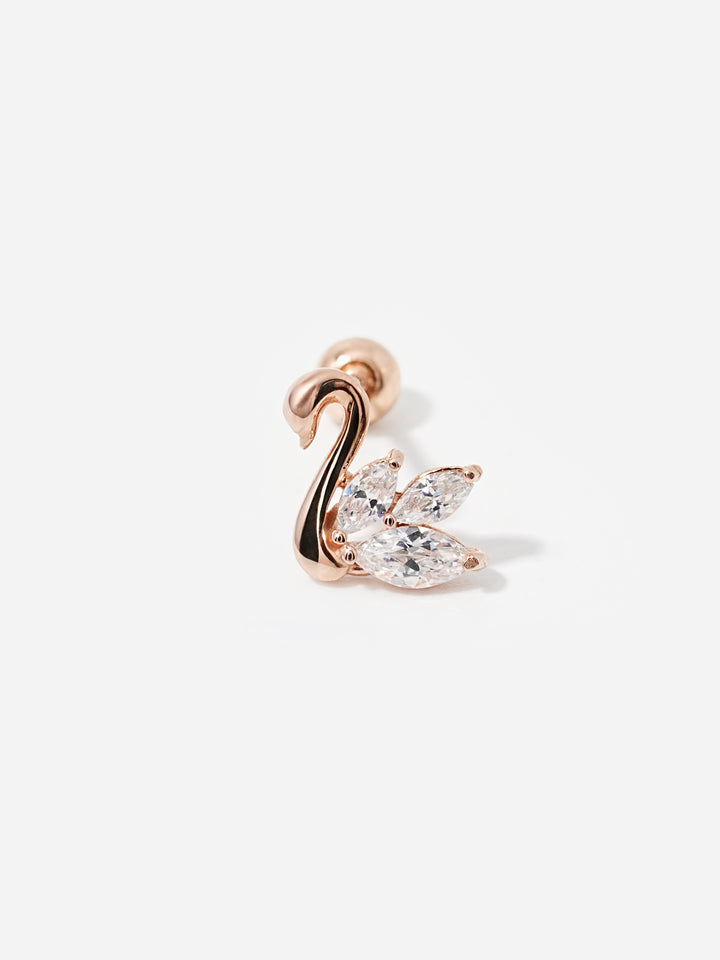 14K Solid Gold Cubic Swan Silhouette Cartilage Earring 20G