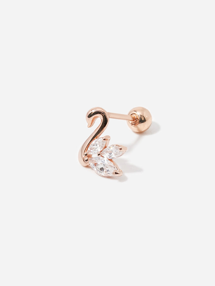 14K Solid Gold Cubic Swan Silhouette Cartilage Earring 20G