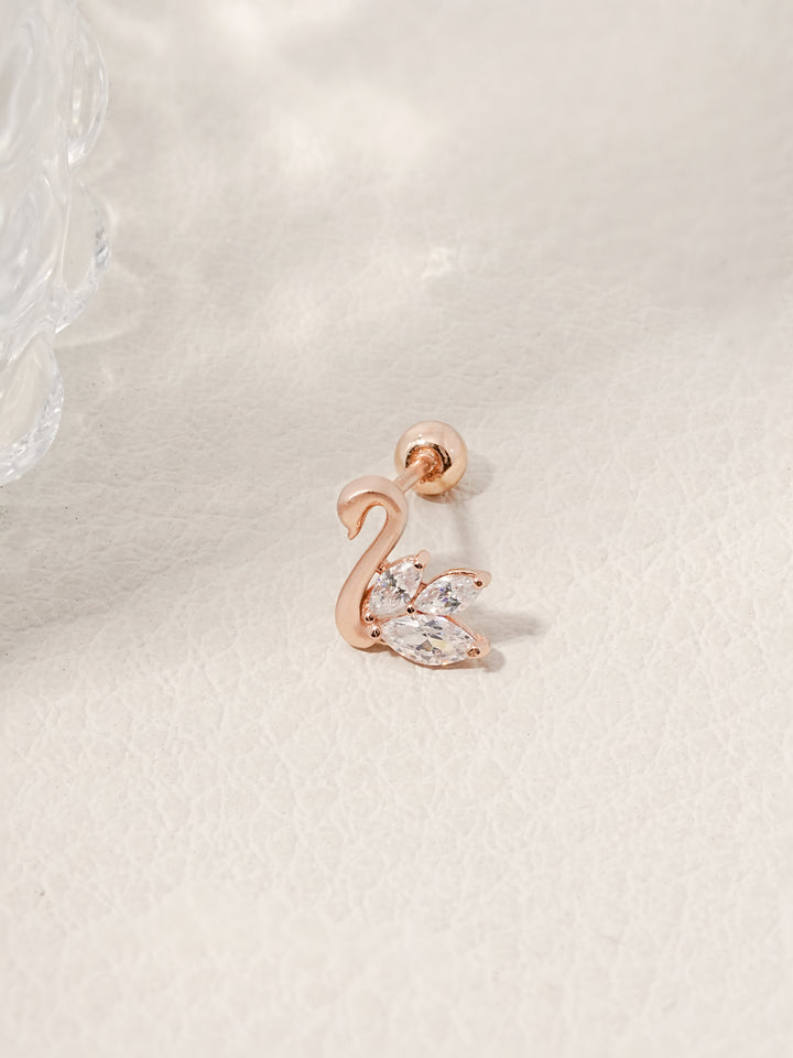 14K Solid Gold Cubic Swan Silhouette Cartilage Earring 20G