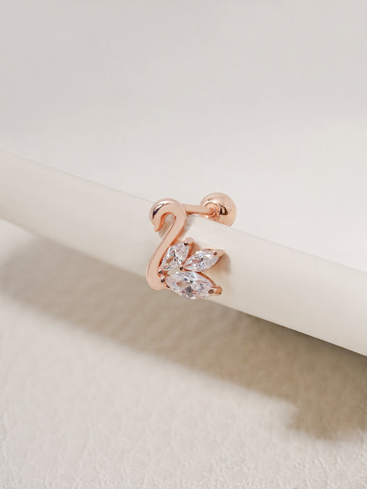 14K Solid Gold Cubic Swan Silhouette Cartilage Earring 20G
