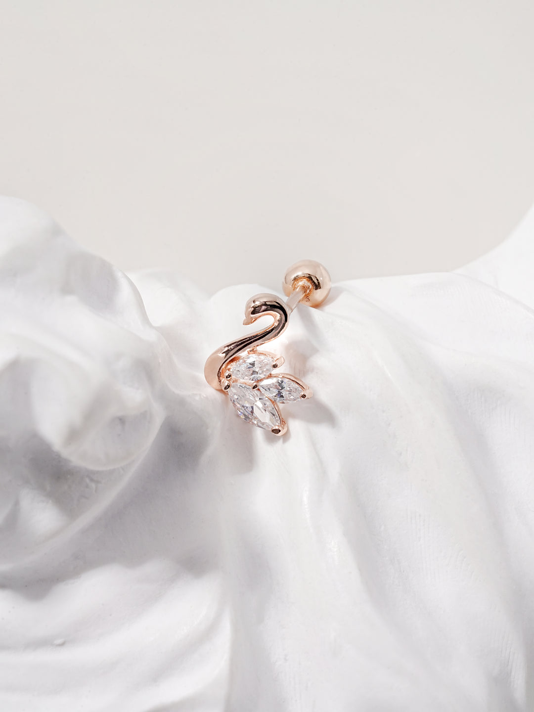 14K Solid Gold Cubic Swan Silhouette Cartilage Earring 20G
