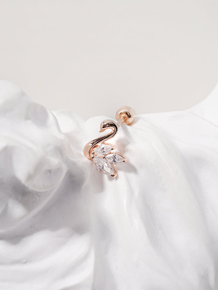 14K Solid Gold Cubic Swan Silhouette Cartilage Earring 20G
