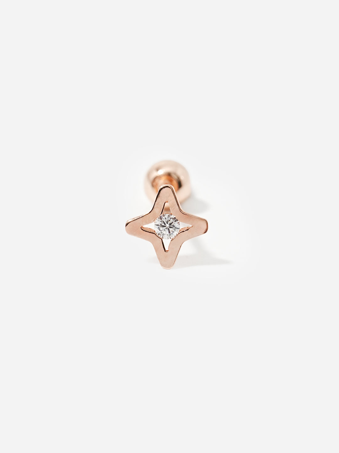 14K Solid Gold Star Cut Cubic Cartilage Earring 20G