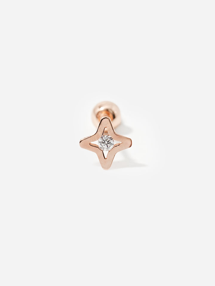 14K Solid Gold Star Cut Cubic Cartilage Earring 20G