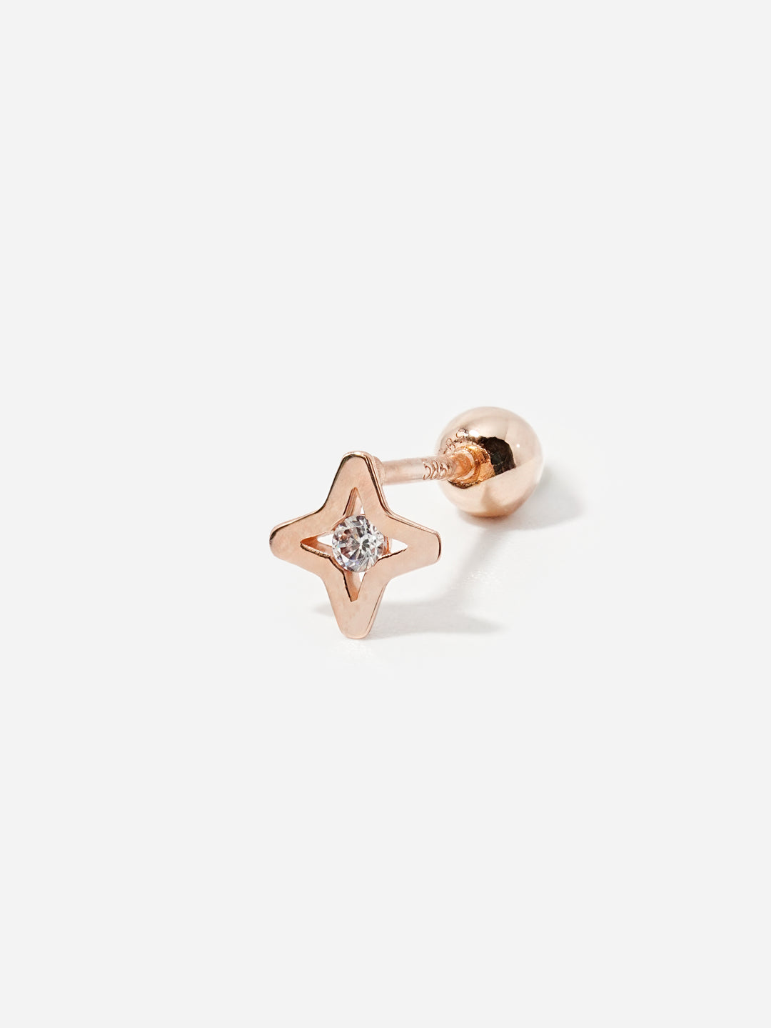 14K Solid Gold Star Cut Cubic Cartilage Earring 20G