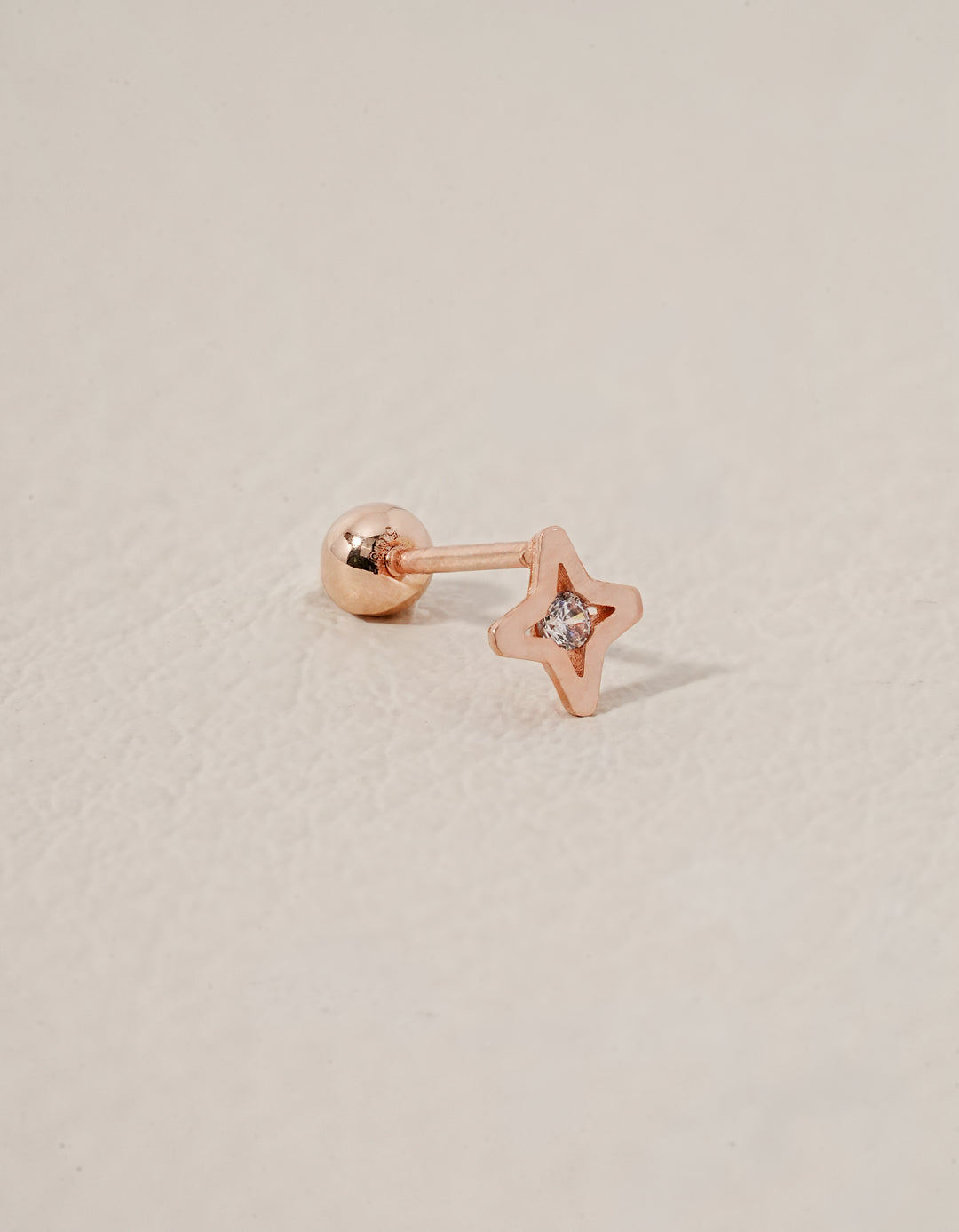 14K Solid Gold Star Cut Cubic Cartilage Earring 20G