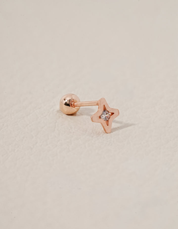 14K Solid Gold Star Cut Cubic Cartilage Earring 20G