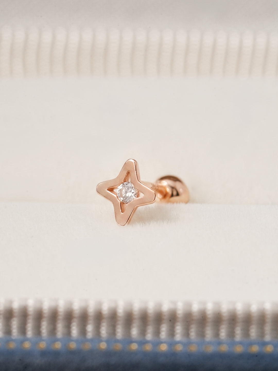 14K Solid Gold Star Cut Cubic Cartilage Earring 20G