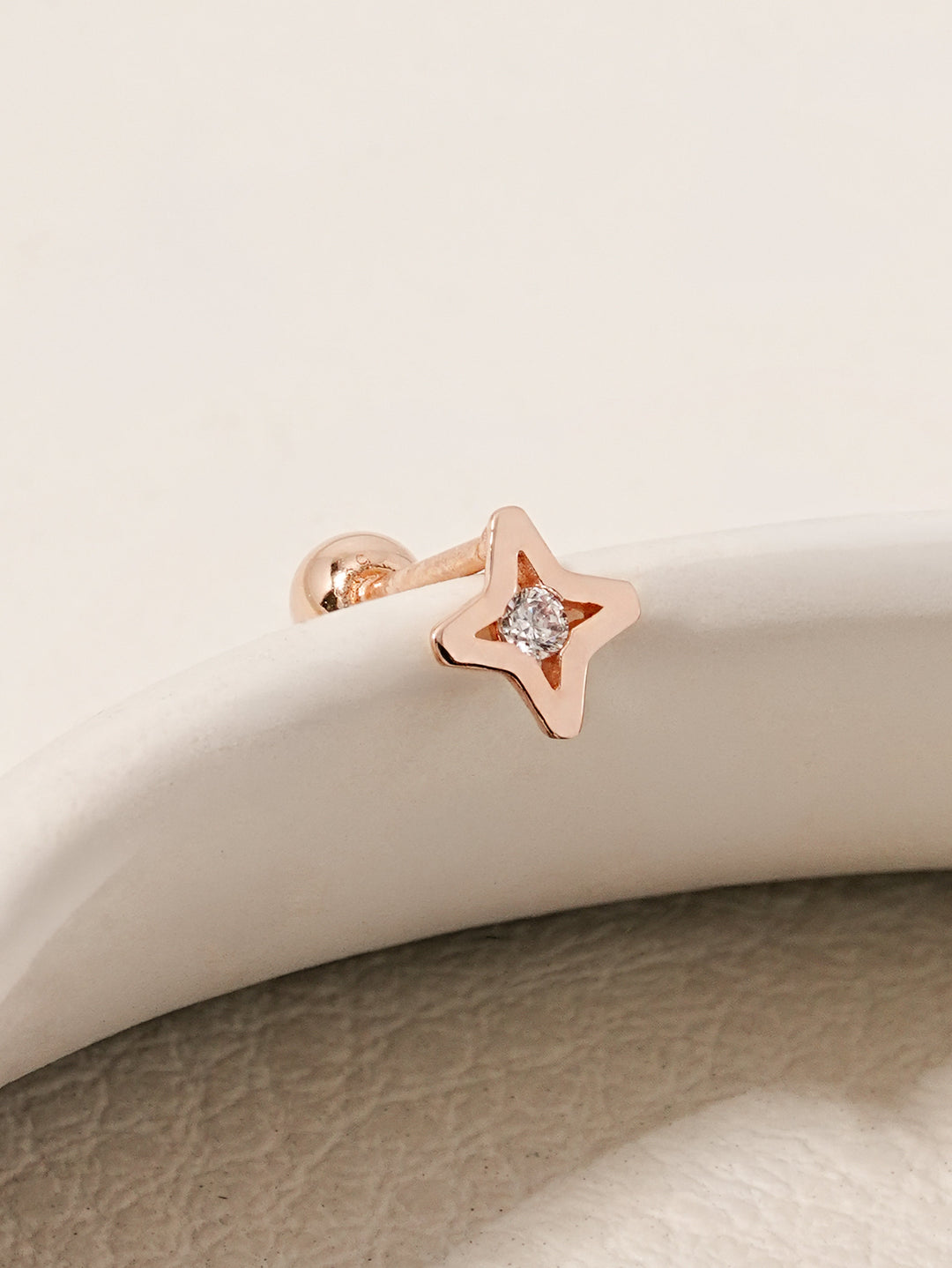 14K Solid Gold Star Cut Cubic Cartilage Earring 20G