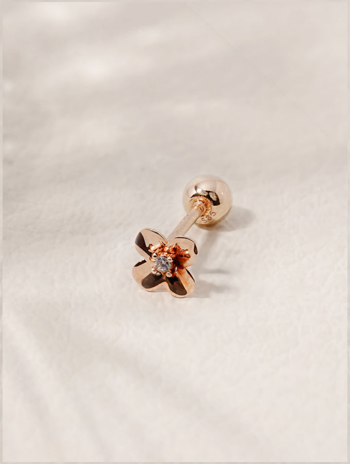14K Solid Gold Mini Bloom Cubic Cartilage Earring 20G