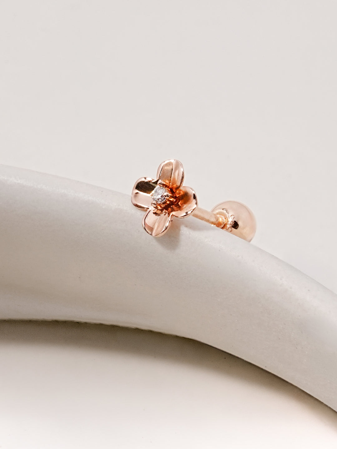 14K Solid Gold Mini Bloom Cubic Cartilage Earring 20G